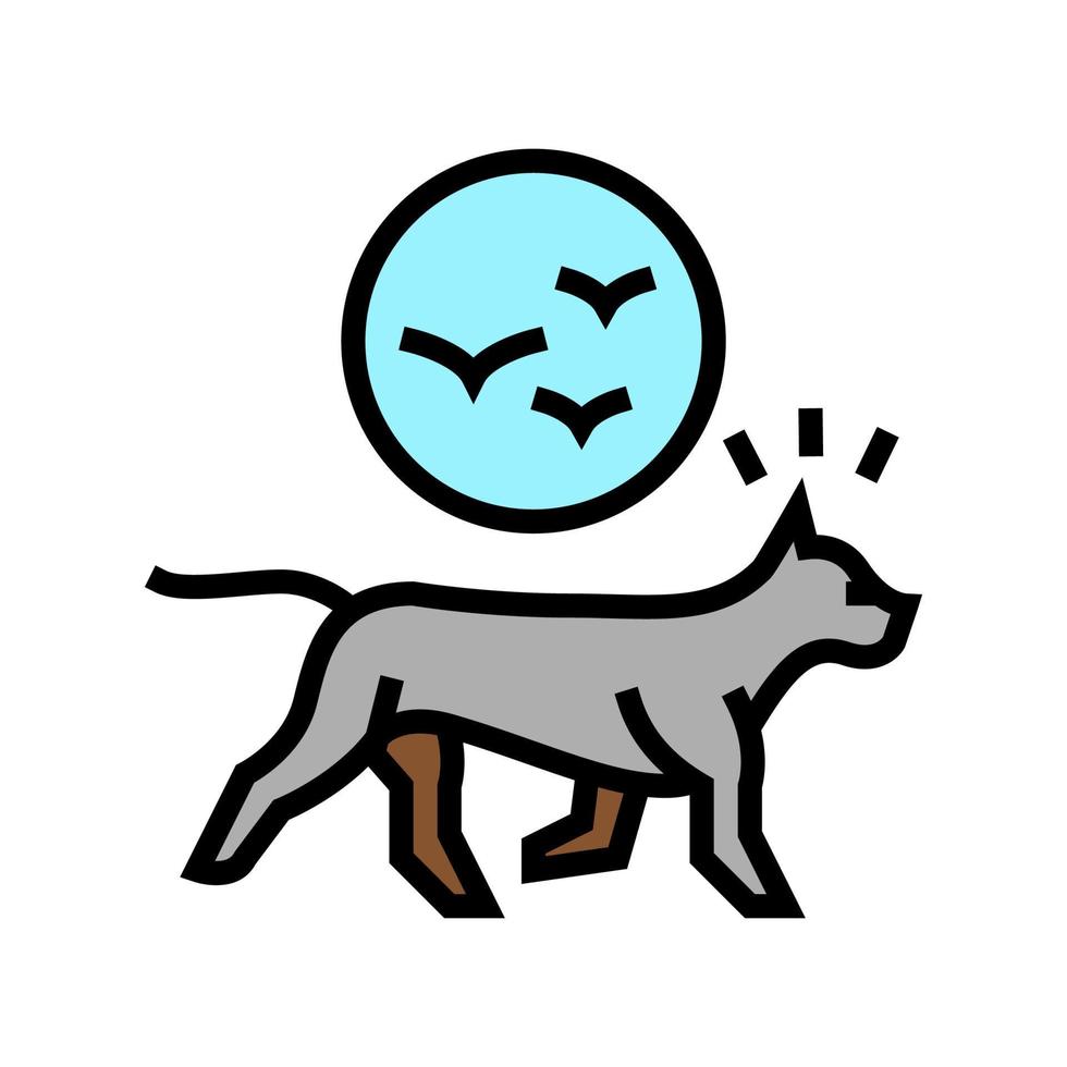 perro persiguiendo pájaros color icono vector ilustración