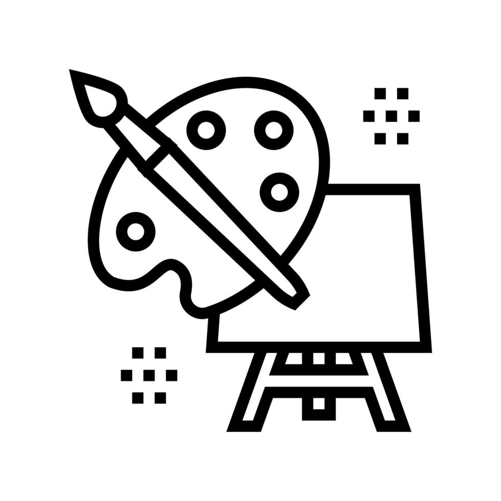 art palette brush and canvas on tripod line icon vector illustration