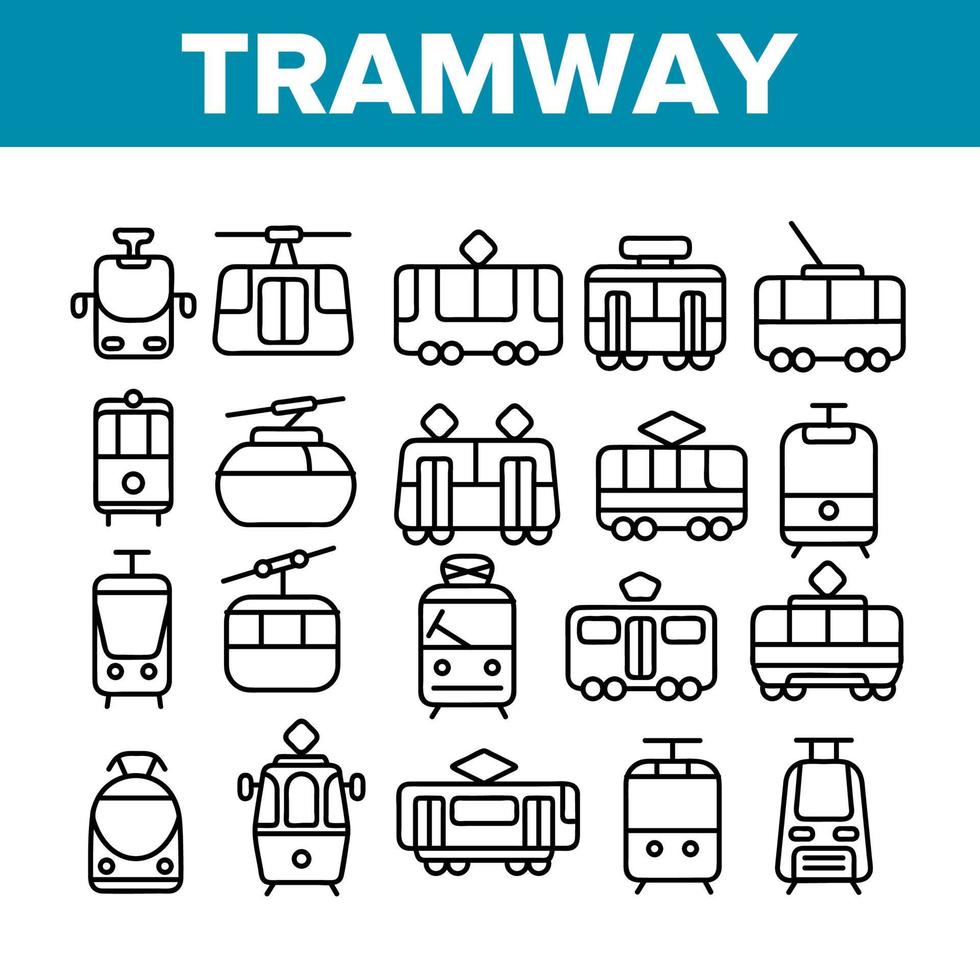 Tramway, Urban Transport Thin Line Icons Set vector