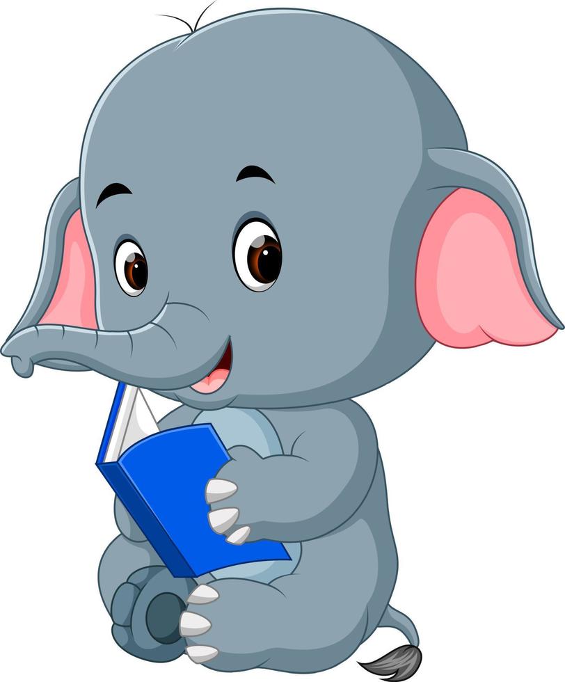 Cute elephant reading a book. vector