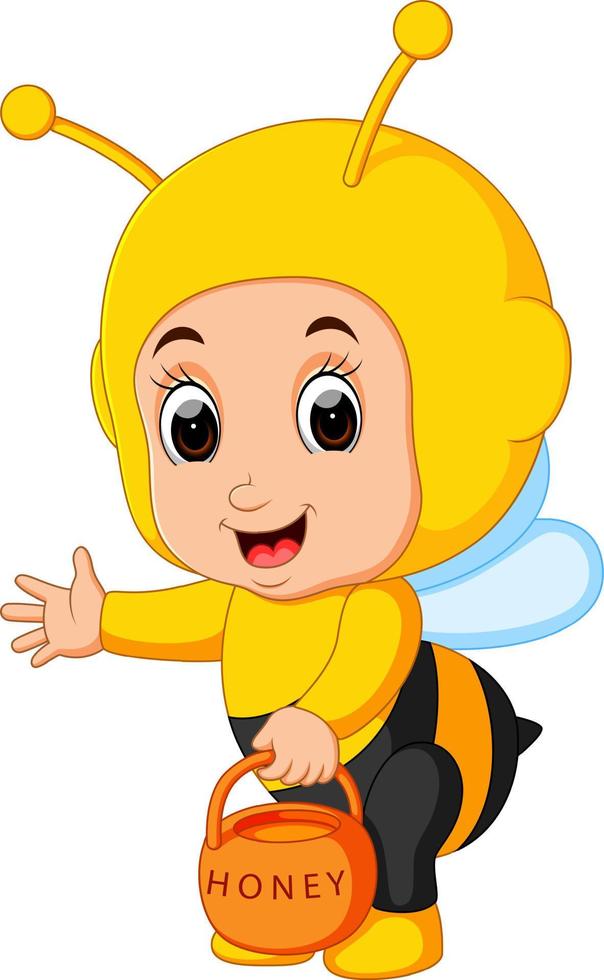 lindo, niño, caricatura, llevando, abeja, disfraz vector