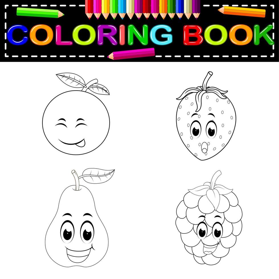 fresh fruit with face coloring book vector