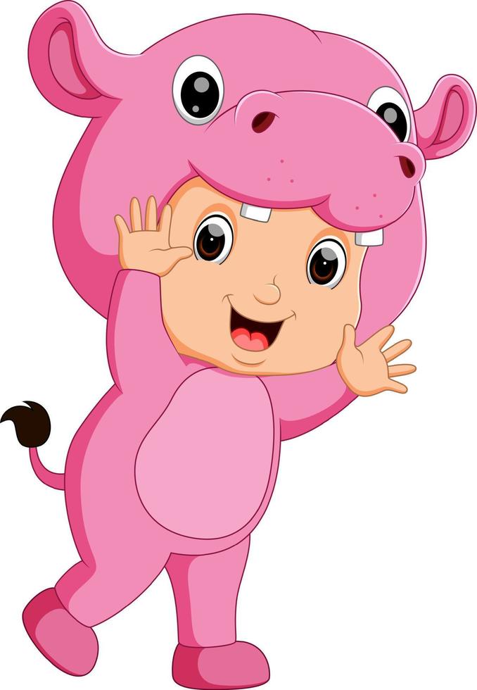 Cute boy cartoon wearing hippopotamus costume vector
