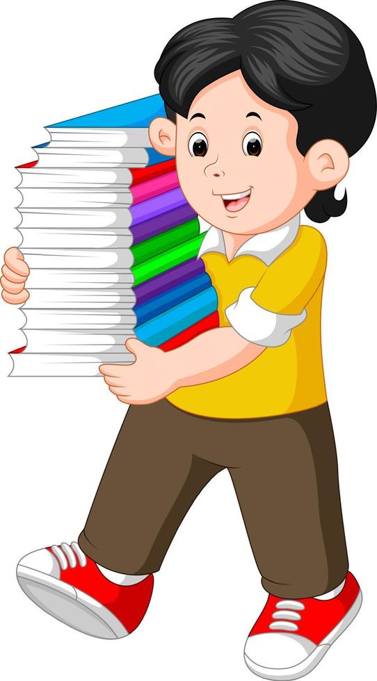 boy with many books vector