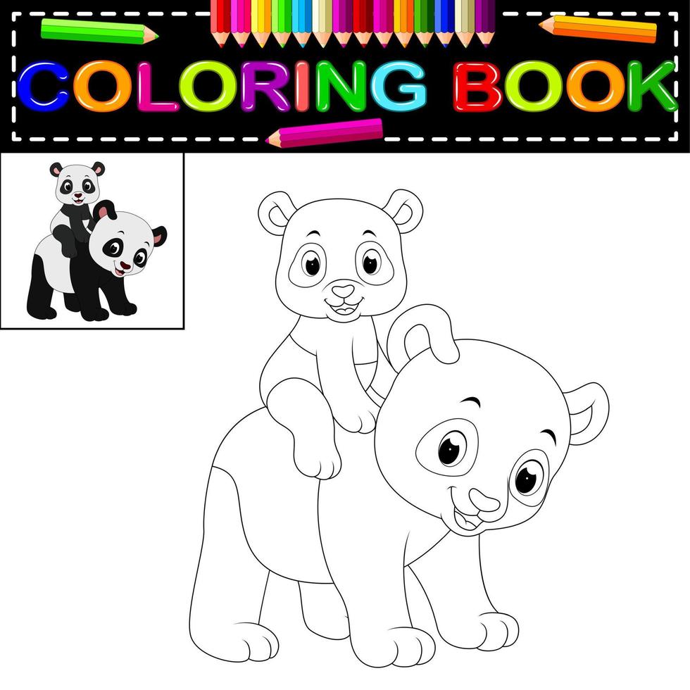 cute happy panda coloring book vector