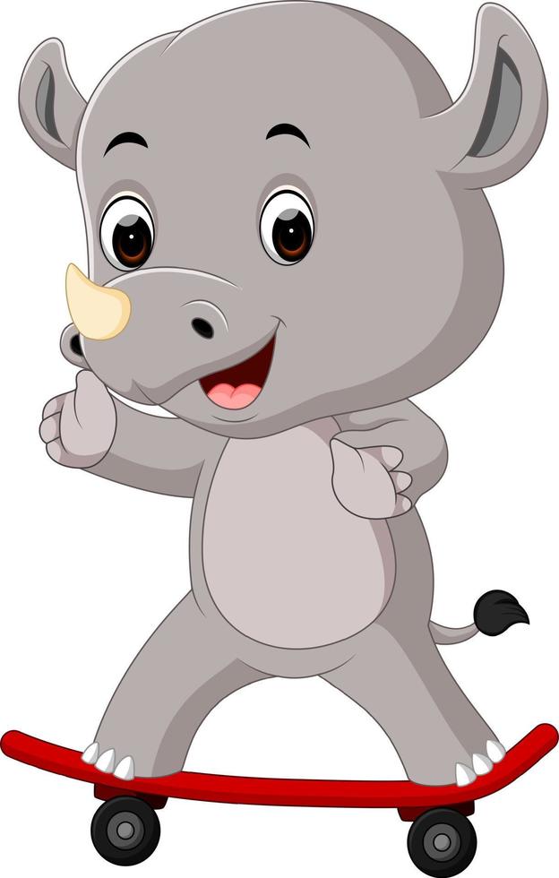 cute rhino playing skateboard vector