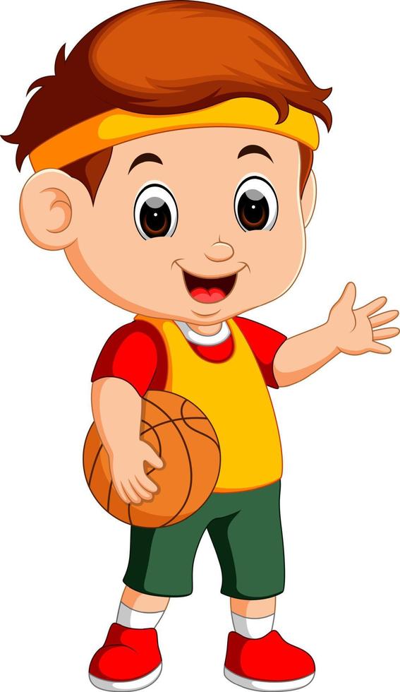 niño jugando baloncesto vector