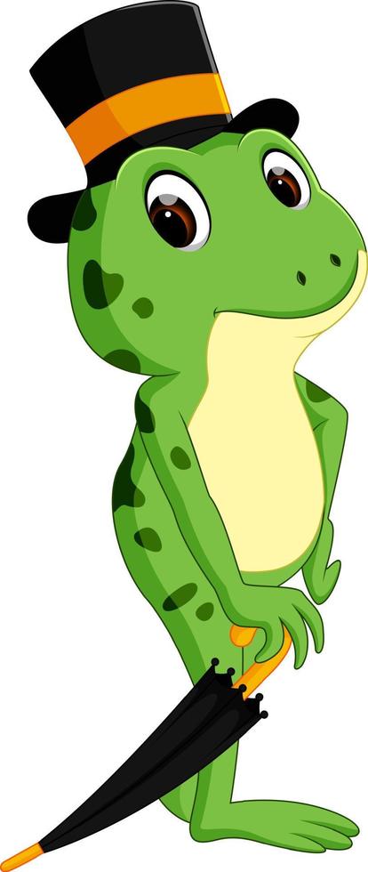cute frog cartoon holding umbrella vector
