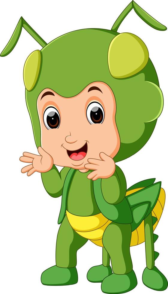 Cute boy cartoon wearing grasshopper costume vector