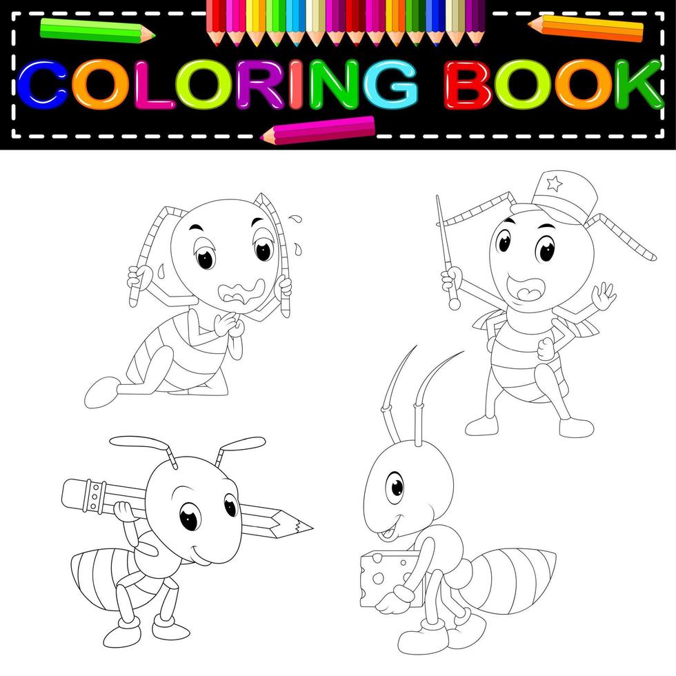 libro para colorear hormiga vector