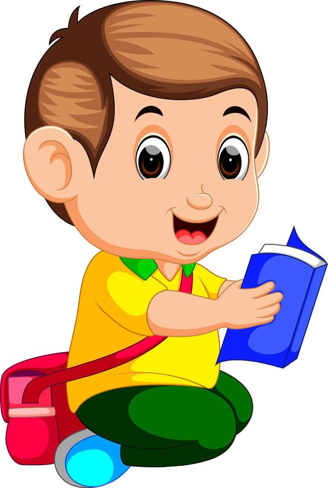 Young boy reading book vector