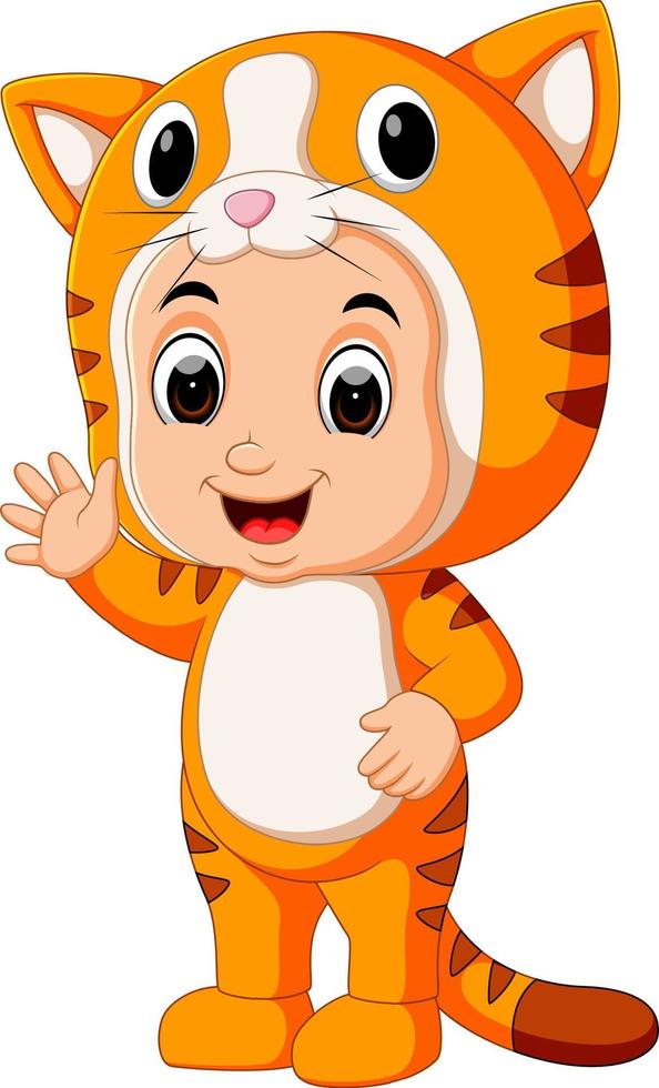 Cute kids cartoon wearing cat costume vector