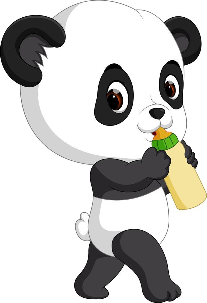 cute baby panda holding bottle vector