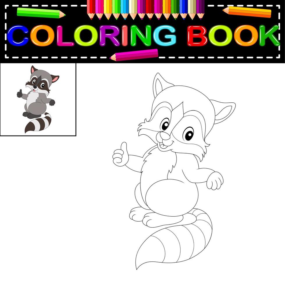 libro para colorear mapache vector