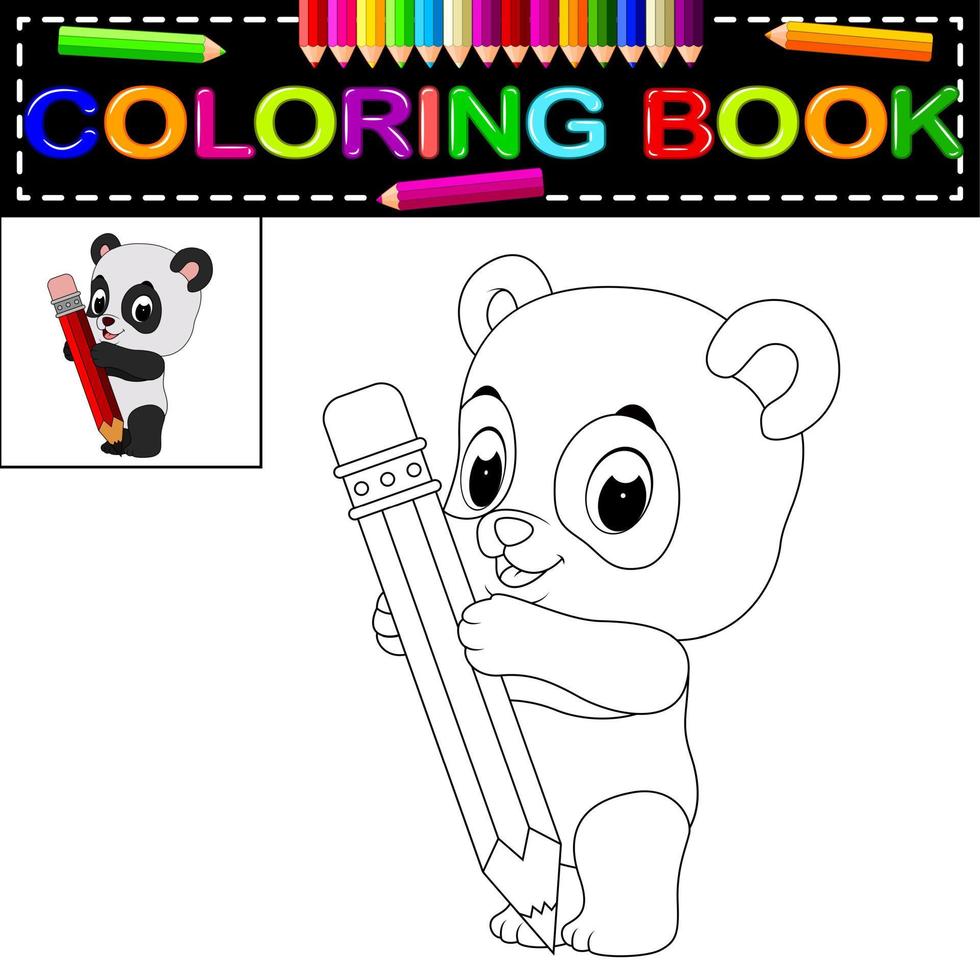 cute happy panda coloring book vector