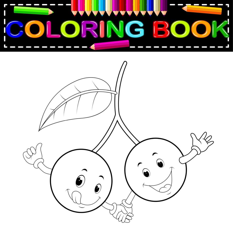 lindo libro para colorear de cereza con cara vector