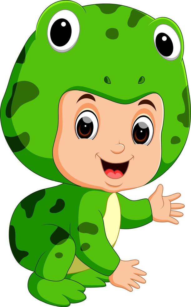 Cute kids cartoon wearing frog costume vector