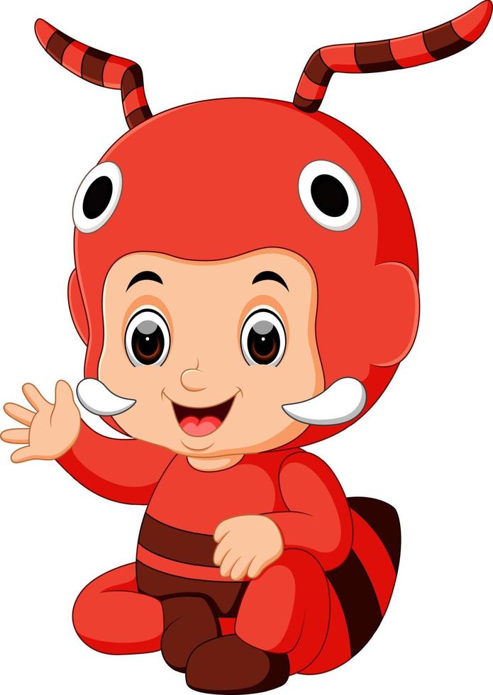 Cute boy cartoon wearing ant costume vector