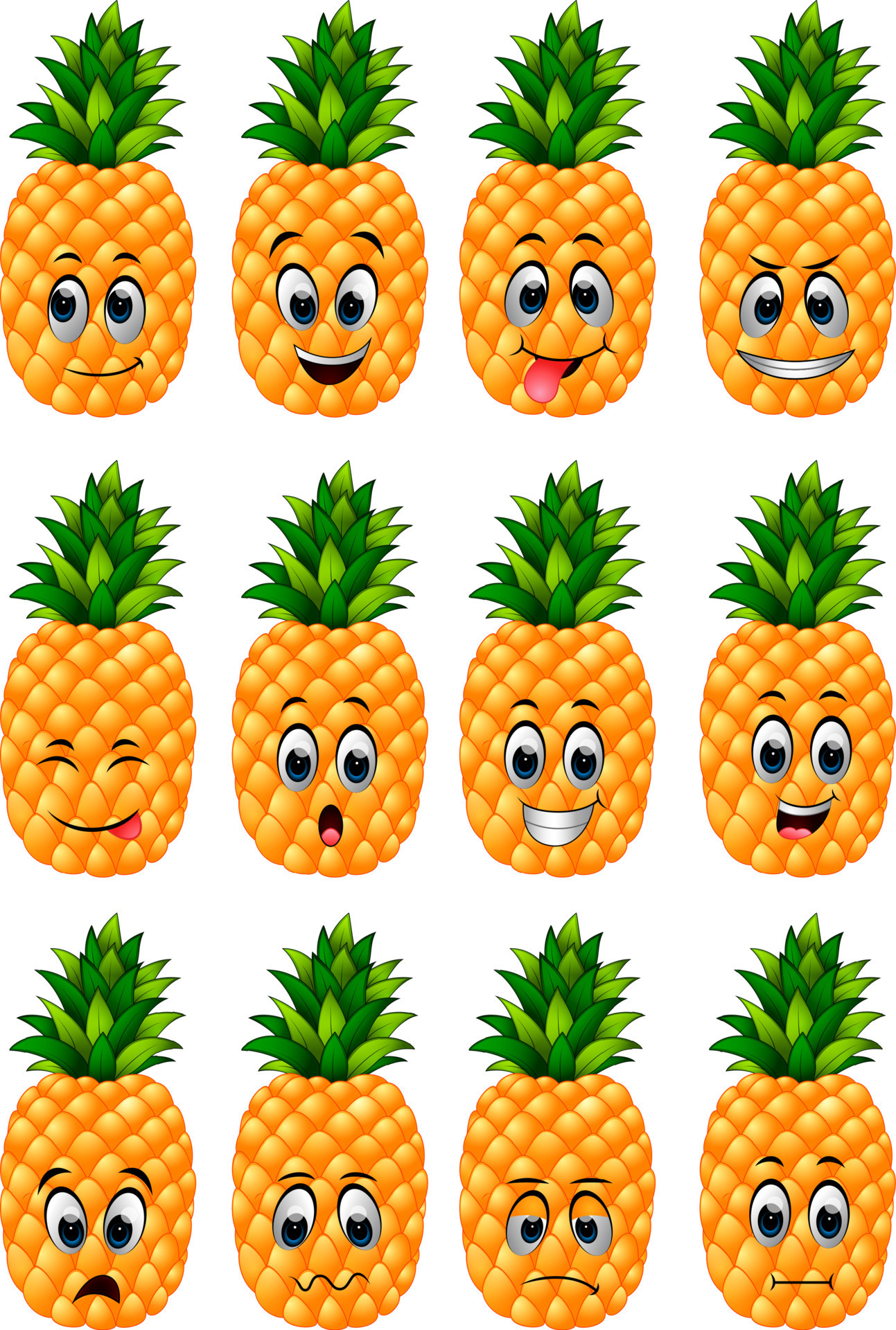 pineapple with different emoticons 10301101 Vector Art at Vecteezy
