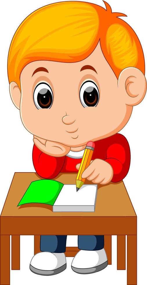 Cute boy writing and thinking be happy vector