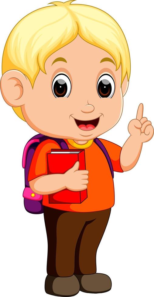 Cute boy walking with books vector