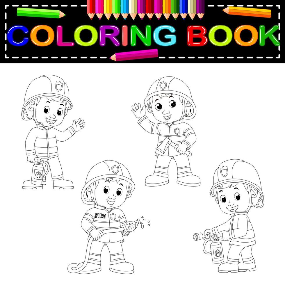 libro para colorear de bombero vector