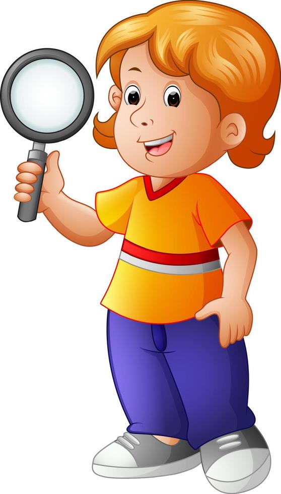 young boy holding a magnifying lens vector