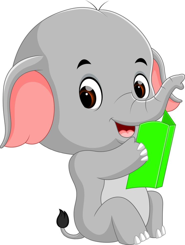 Cute elephant reading a book vector