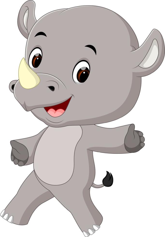 cute happy rhino cartoon vector