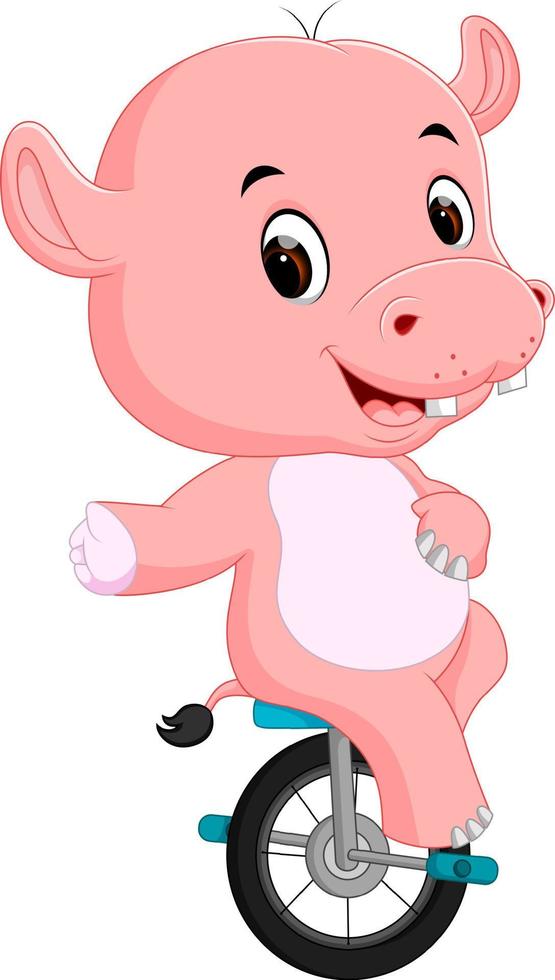 cute happy hippopotamus riding unicycle vector