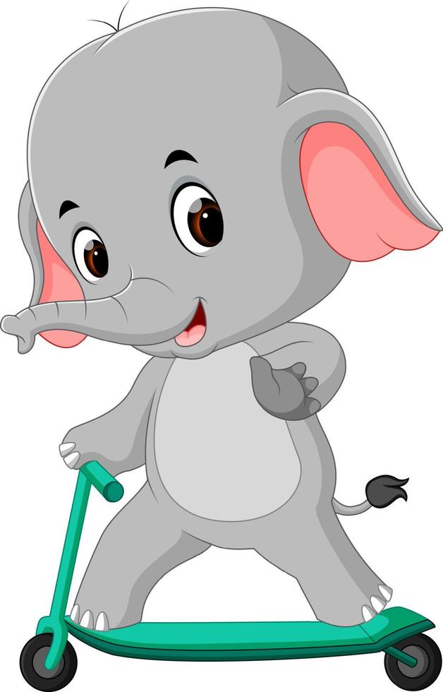 cute elephant riding push scooter vector