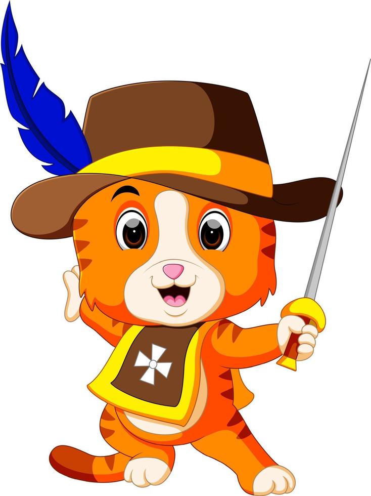 kitten musketeer with sword vector
