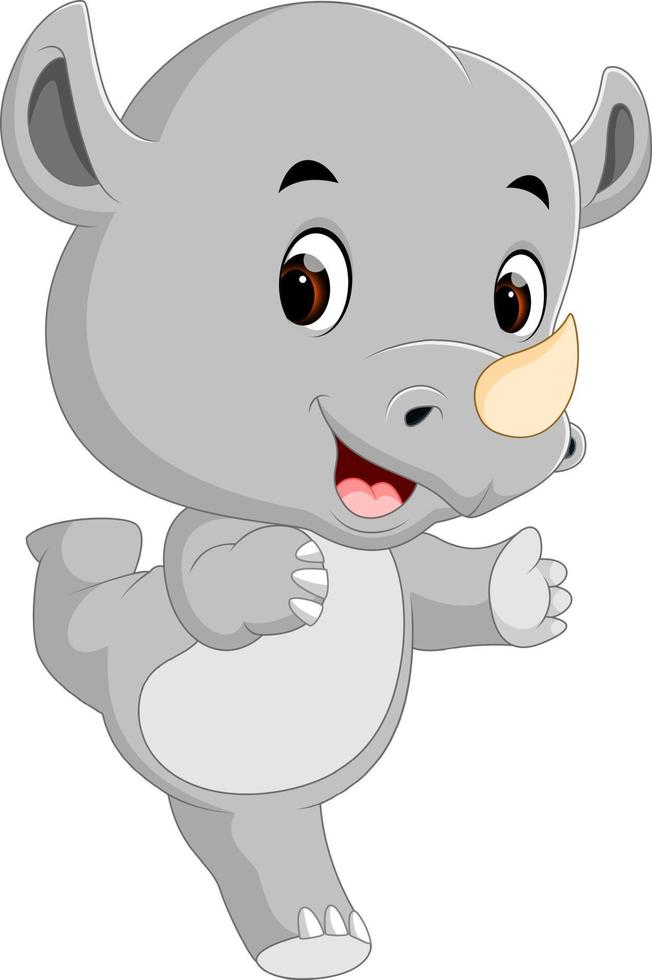 cute happy rhino cartoon vector