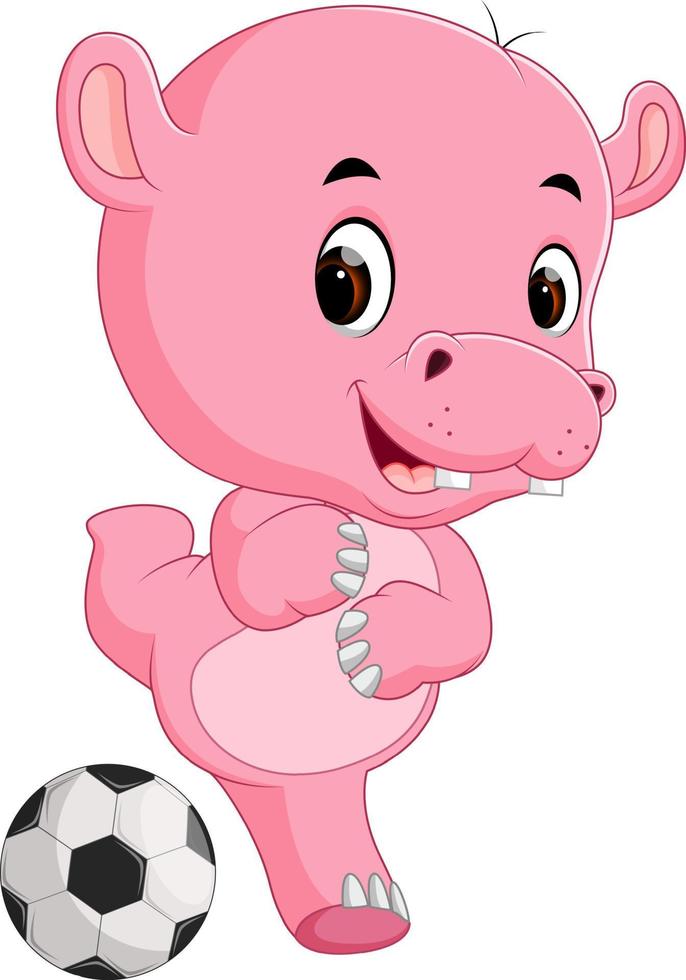 funny hippo cartoon with ball vector