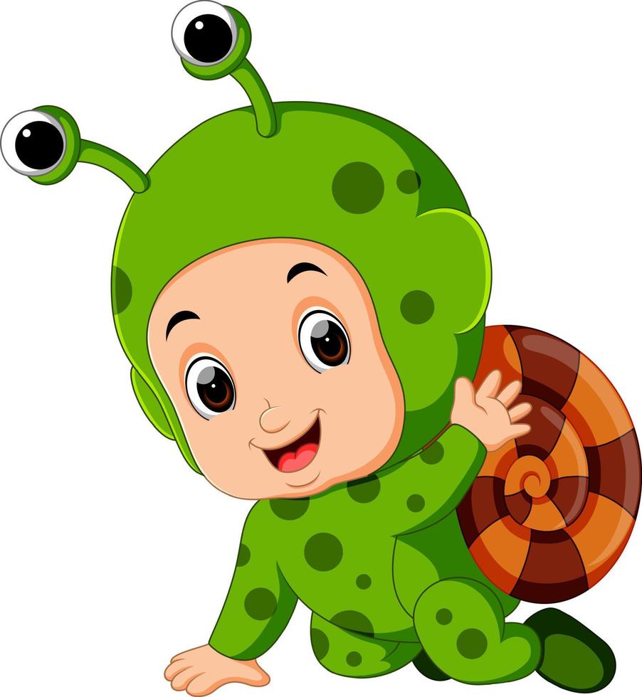 Cute boy cartoon wearing snail costume vector
