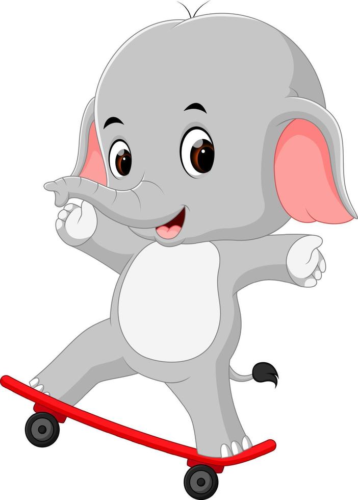 cute elephant playing skateboard vector