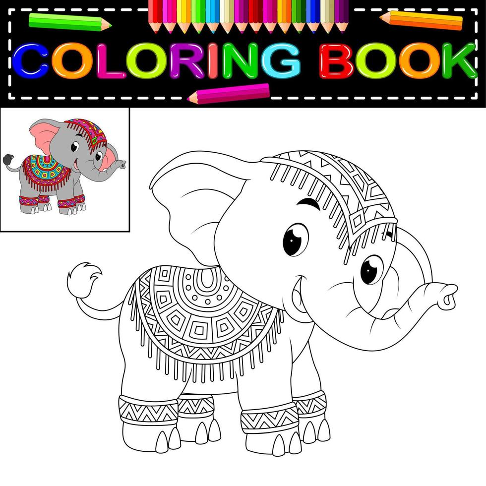 libro para colorear elefante vector