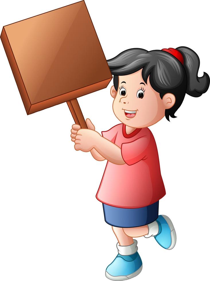 girl holding blank woodsign vector