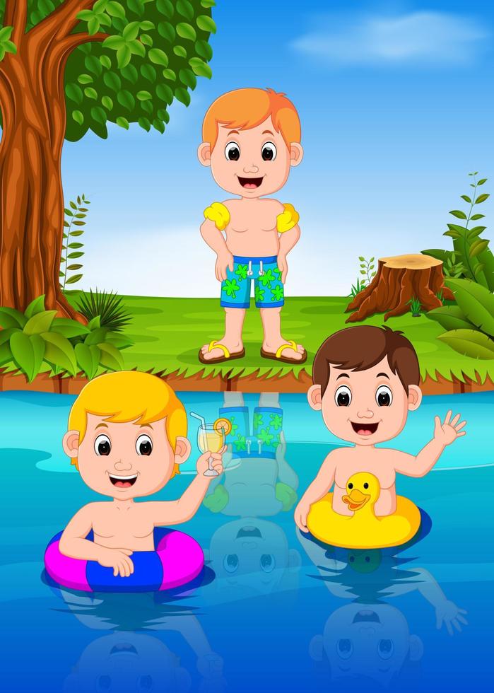 Children swimming in the river vector