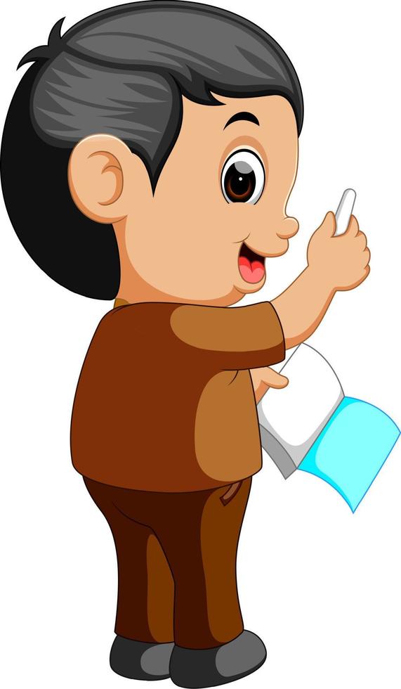 Cute boy walking with books vector