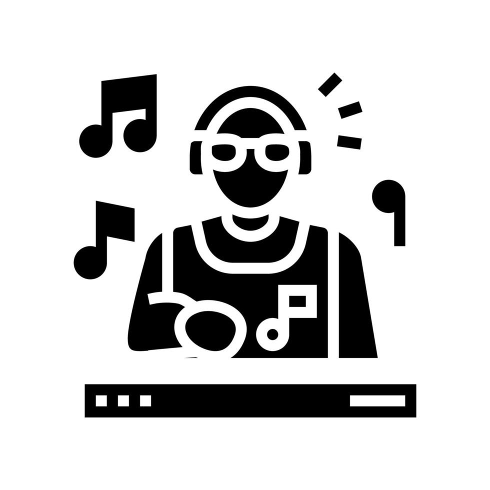 dj performing music glyph icon vector illustration