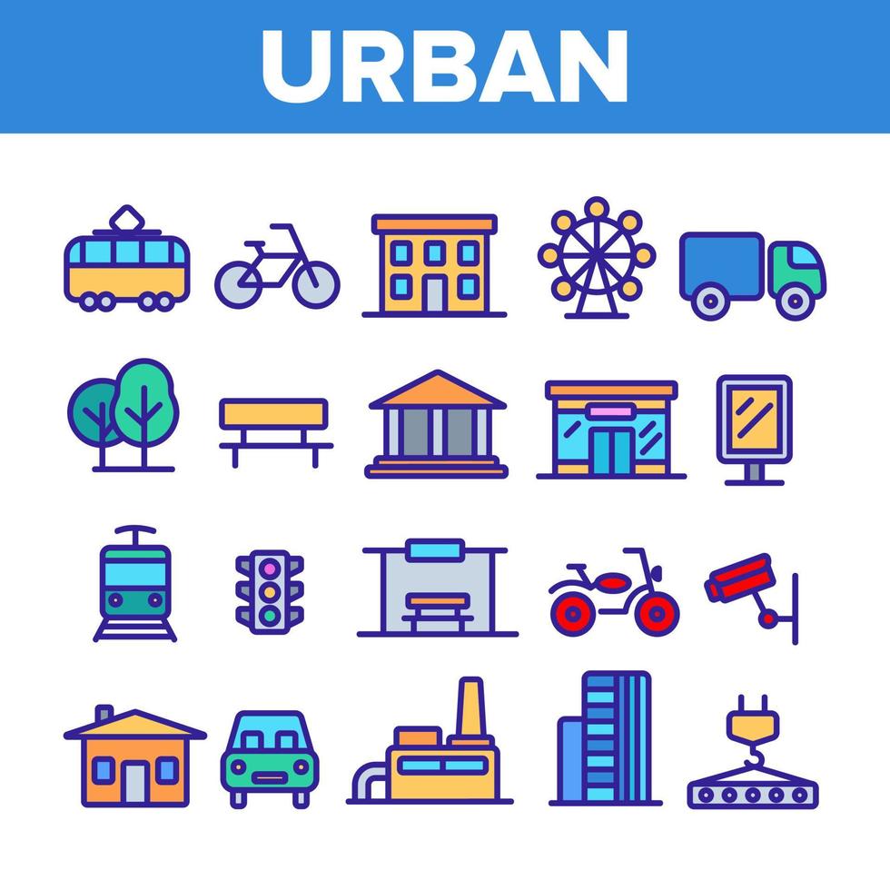 Urban, City Life Thin Line Icons Set vector