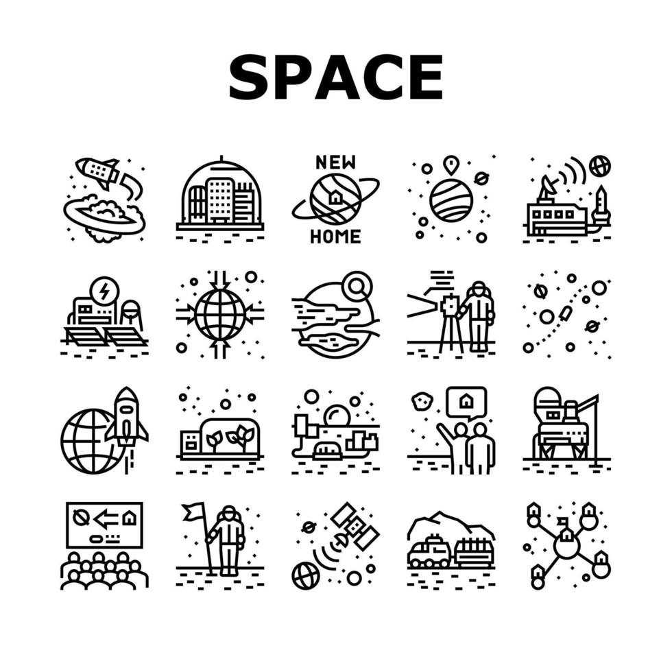 Space Base New Home Collection Icons Set Vector