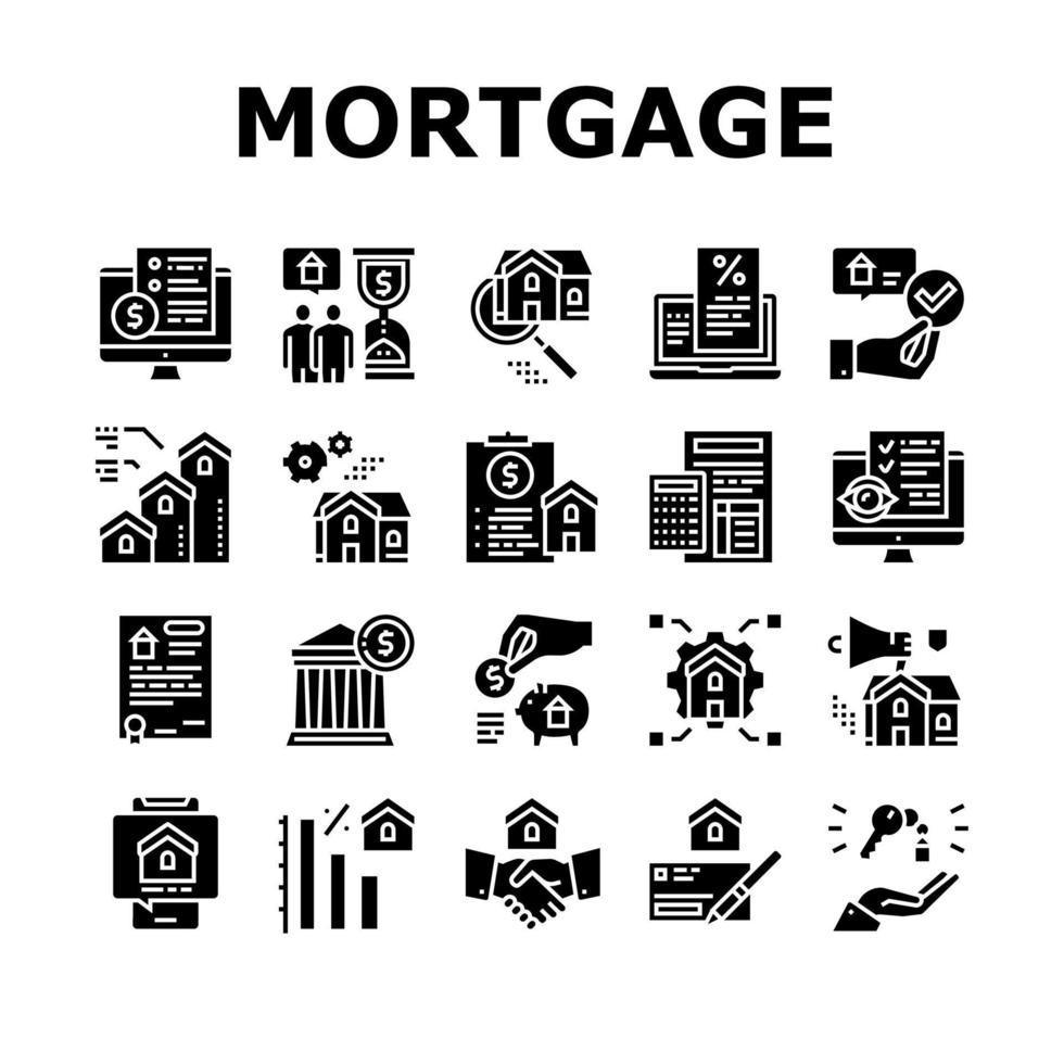 conjunto de iconos de colección de bienes raíces hipotecarios vector