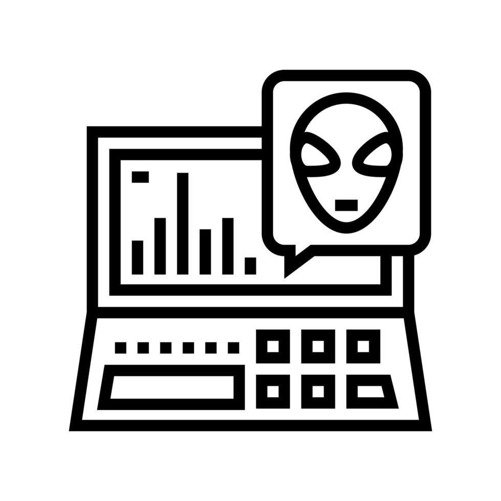 alien space laptop line icon vector illustration