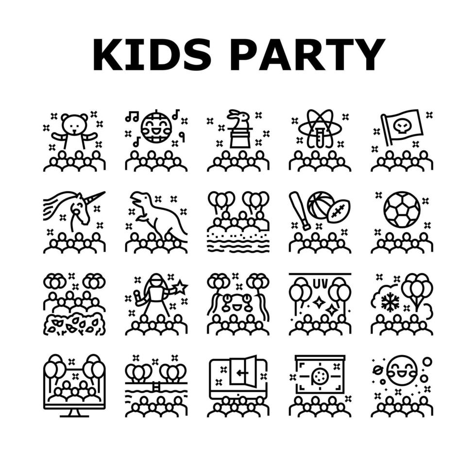 Kids Birthday Party Collection Icons Set Vector