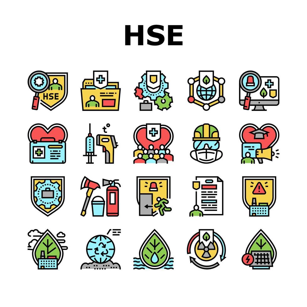 Health Safety Environment Hse Icons Set Vector