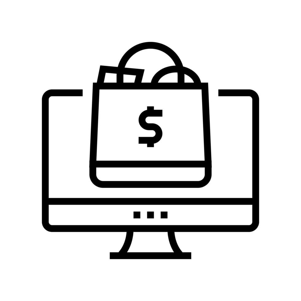 cesta de productos de compra de ilustración de vector de icono de línea de tienda en línea