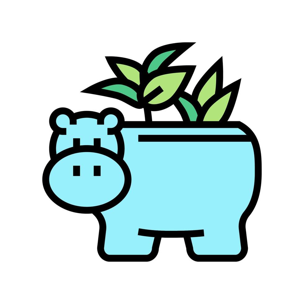 pot in hippopotamus form for house plant color icon vector illustration