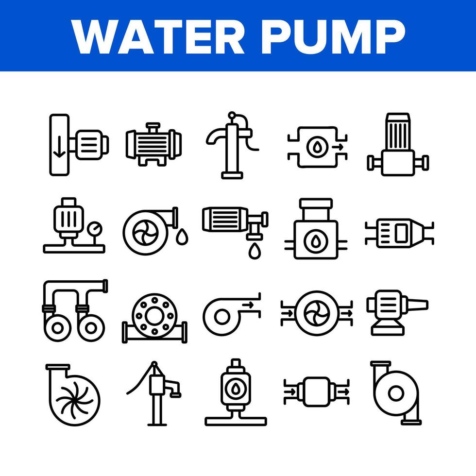 Water Pump Equipment Collection Icons Set Vector